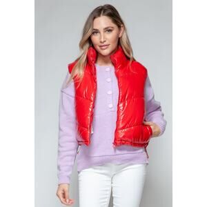 SNOBBISH Red Shiny Quilted Puffer Vest Full Zip Turtleneck Misses NEW